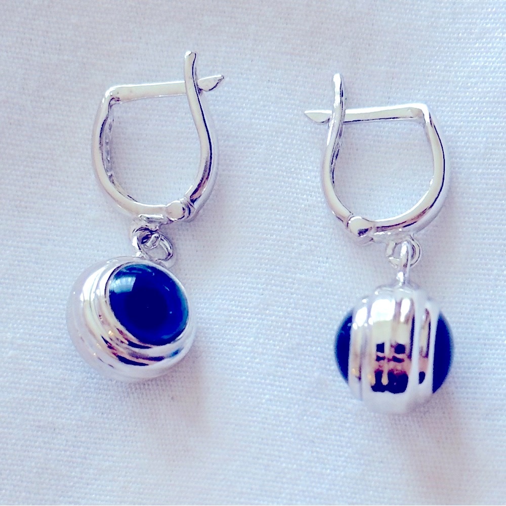 🧿925 Silver earrings glass blue evileye bead hoops